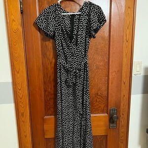 Large Maxi Black Dress with Floral Design